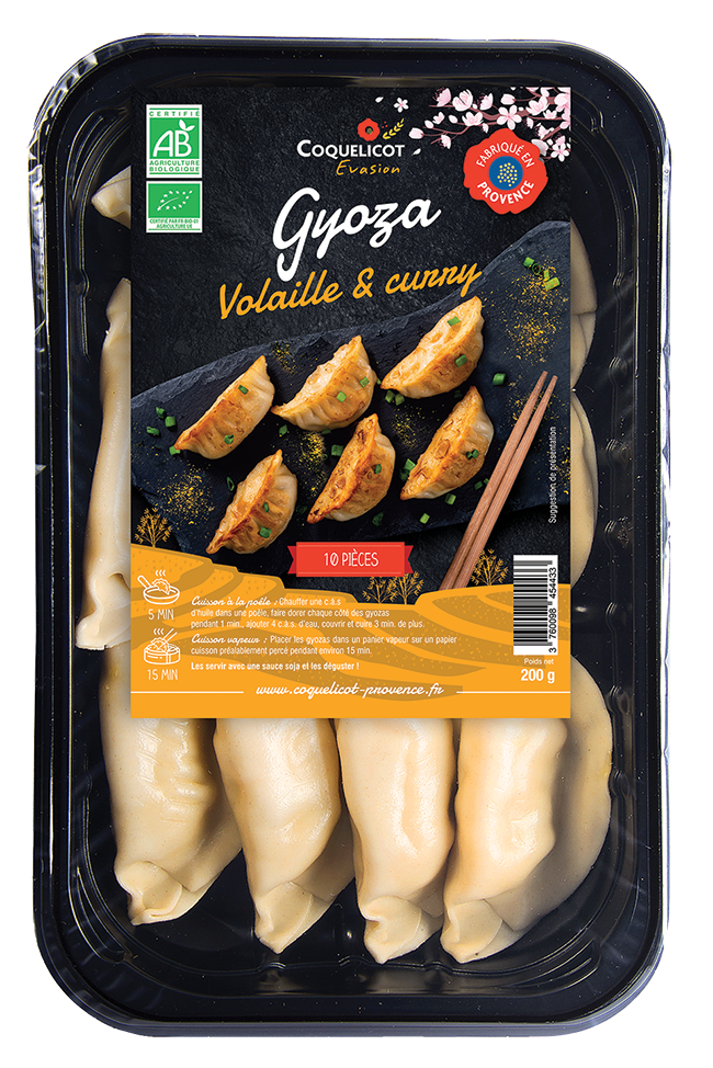 Gyoza volaille et curry, raviolis chinois, 200g, Coquelicot
