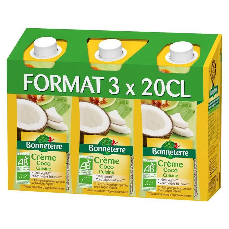 Crème coco,  3 x 20 cl, Bonneterre