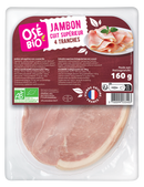 Jambon cuit supérieur 100% France, 4 tranches avec couenne, 160g, OSE BIO