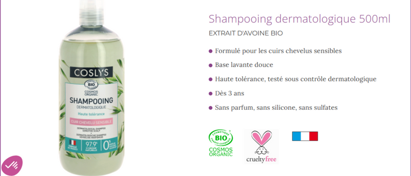 Shampooing dermatologique pour les cuirs chevelus sensibles,500ml, Coslys