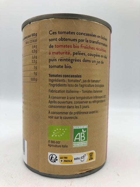 Tomates concassées bio, 400g, Le bio pour tous
