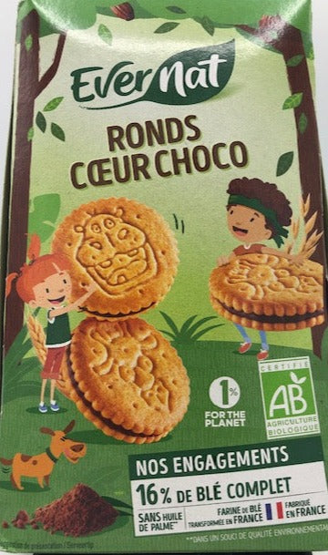 Biscuits ronds coeur choco, 100g, Evernat