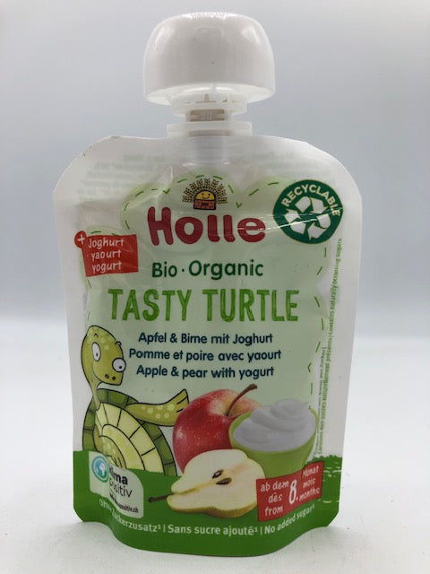Gourde tasty turtle, compote de pomme et poire,  avec yaourt, 85g, Holle