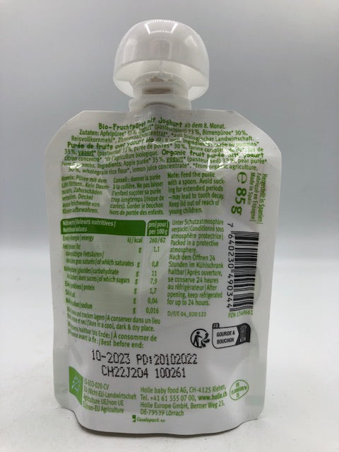 Gourde tasty turtle, compote de pomme et poire,  avec yaourt, 85g, Holle