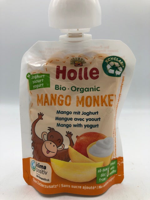Gourde mango monkey, compote de mangue avec yaourt, 85g, Holle