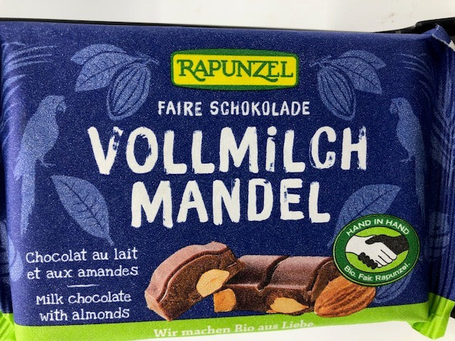 Chocolat au lait et aux amandes, 100g, Rapunzel