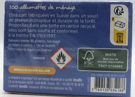 Allumettes de ménage, lots de 4 boites,  la droguerie écologique