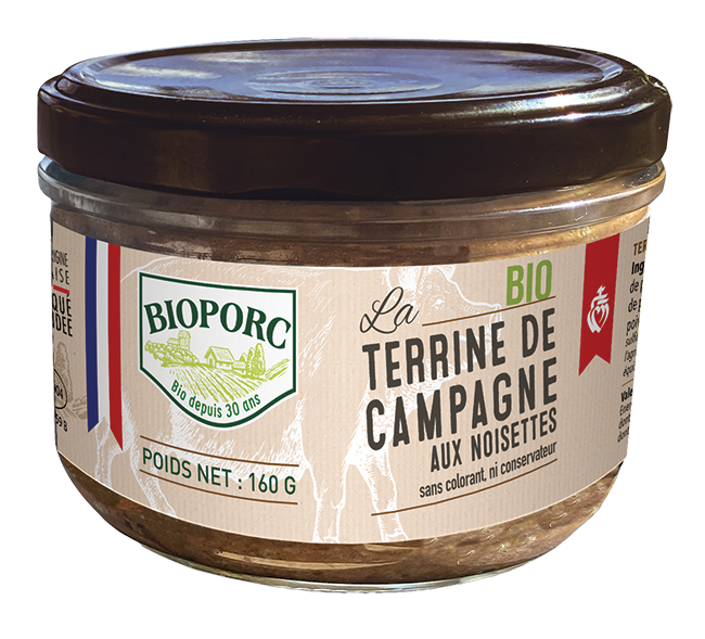 Terrine de campagne aux noisettes, 160g, Bioporc