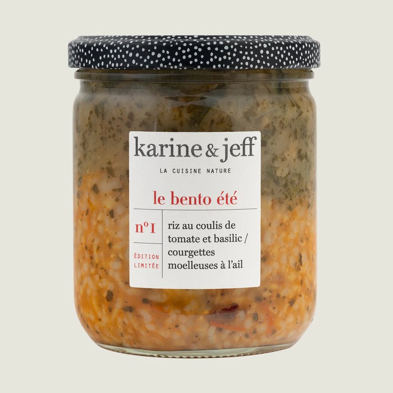 BENTO Riz au coulis de tomate et basilic / courgettes moelleuses à l’ail, 360g, Karine & Jeff
