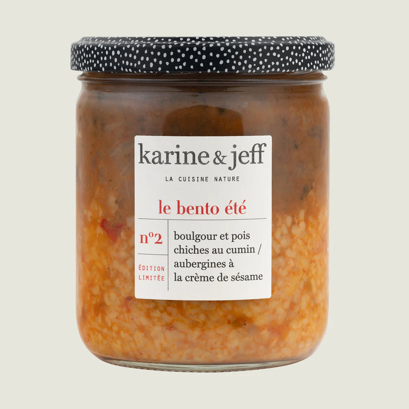 BENTO Boulgour et pois chiches au cumin / aubergines à la crème de sésame, 300g, Karine & Jeff (Copie)