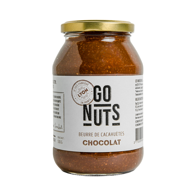 Beurre de cacahuètes chocolat, 80% de cacahuètes 500g, Go Nuts