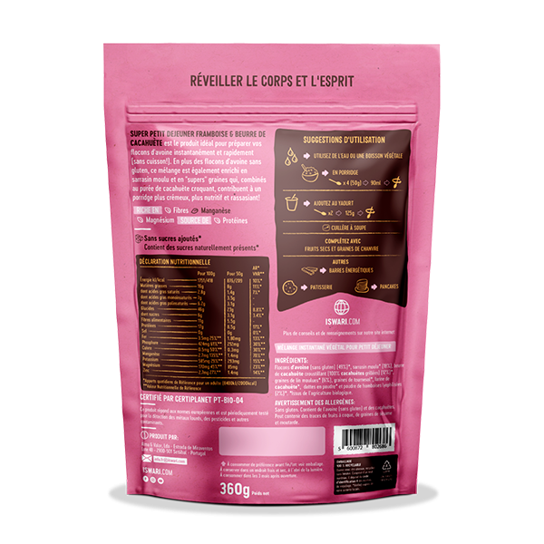 Super petit déjeuner framboise et beurre de cacahuete,360g, ISWARI