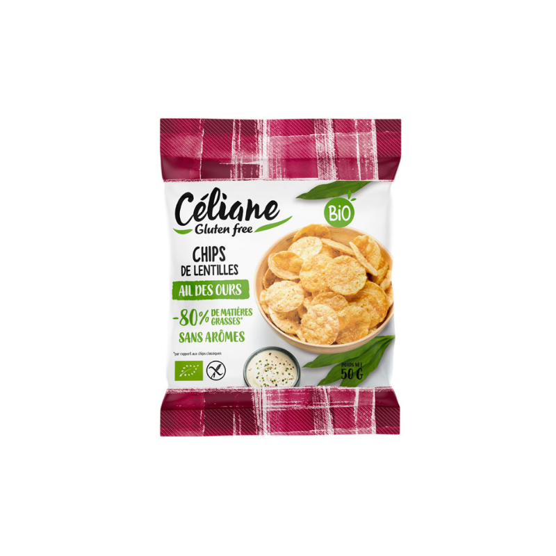 Chips de lentilles ail des ours sans gluten, 50g, Céliane