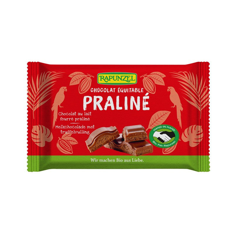 Chocolat au lait fourré praliné, 100g, Rapunzel