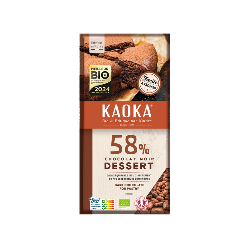 Chocolat noir dessert 58%, 200g, Kaoka