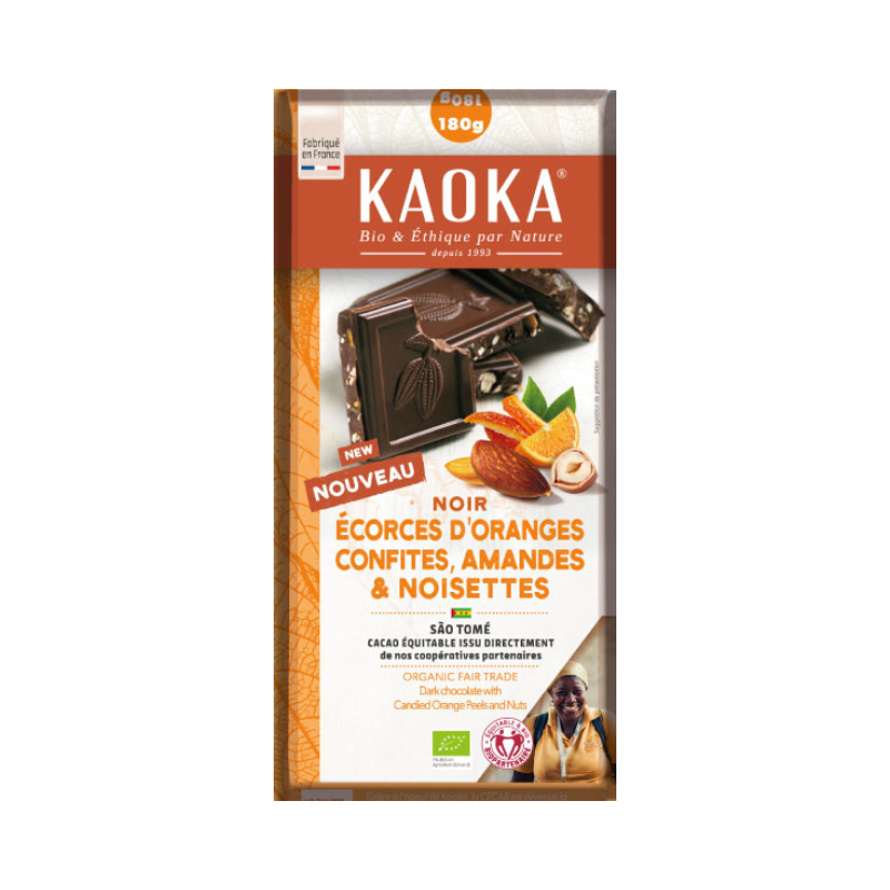 Chocolat noir orange confite 180g, Kaoka