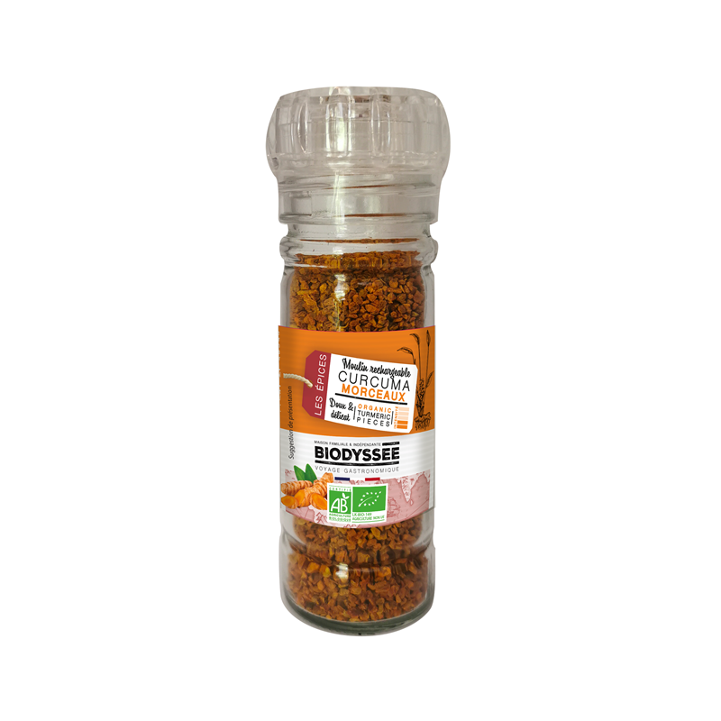 Curcuma en morceaux, moulin 35g, Biodyssee
