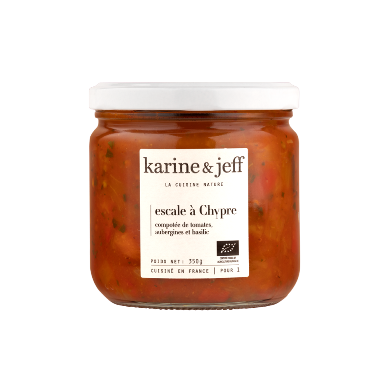 Escale à Chypre : compotée de tomates, aubergines et basilic 350g, Karine & Jeff
