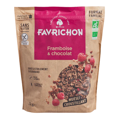 Muesli Croustillant framboise chocolat, FORMA ECO, 1 kilo, Favrichon