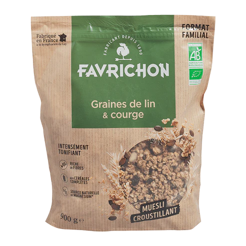 Muesli croustillant lin et graines de courges, FORMAT ECO,  900g, Favrichon