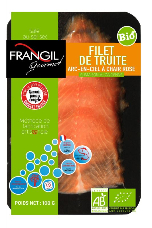 Filet de truite BIO à chair rose fumée à l'ancienne prétranchée 100g, Frangil Gourmet