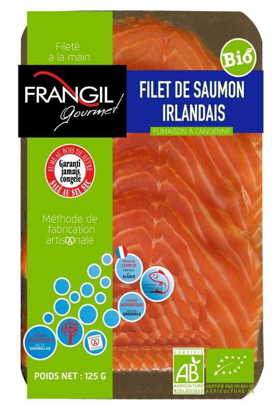Filet de saumon BIO irlandais fumé à l'ancienne 100g, Frangil Gourmet