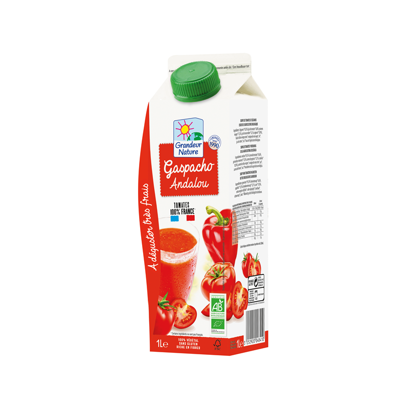 Gaspacho Andalou, tomates 100% France, 1 litre, Grandeur Nature