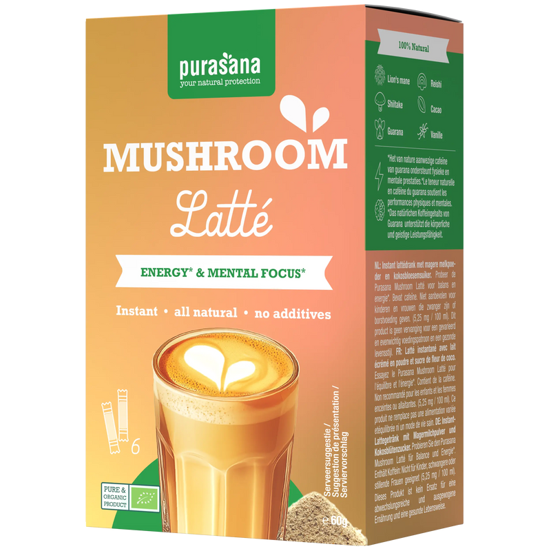 Mushroom latte instantané 6 x 10 g (60 g),Purasana