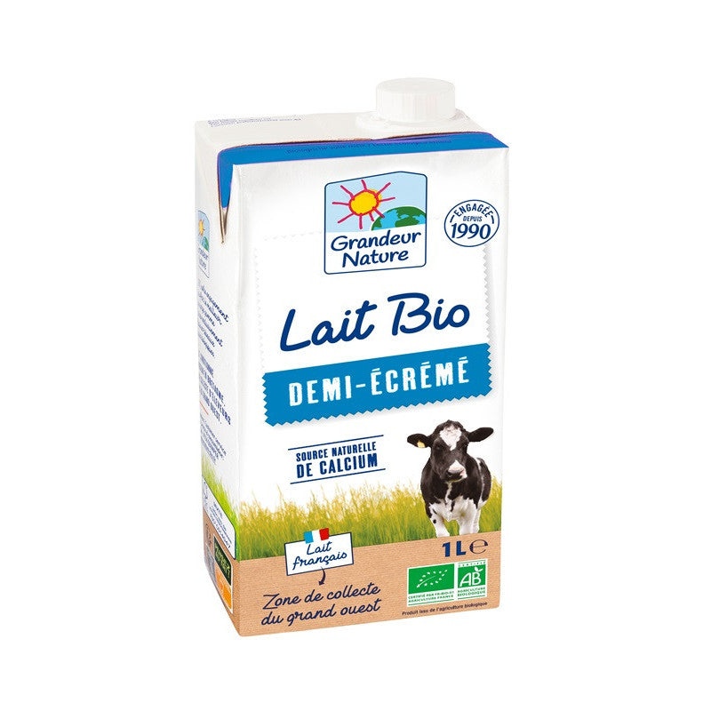 Lait UHT Bio demi écrémé en brique 1L, Grandeur nature