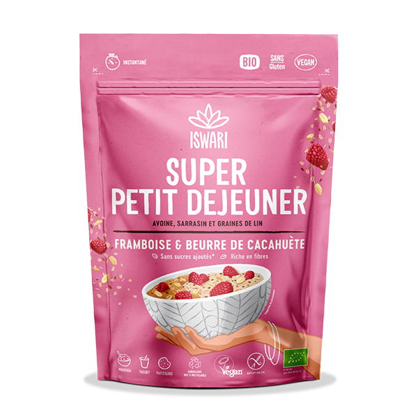 Super petit déjeuner framboise et beurre de cacahuete,360g, ISWARI