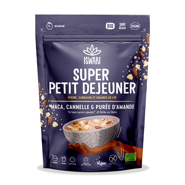 Super petit déjeuner, maca cannelle et purée d'amande, 360g, ISWARI