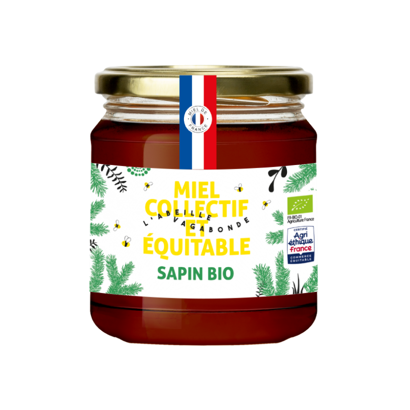 Miel de Sapin Bio, Pot 375g, l'abeille vagabonde, Origine France/Jura (Ref 20855)