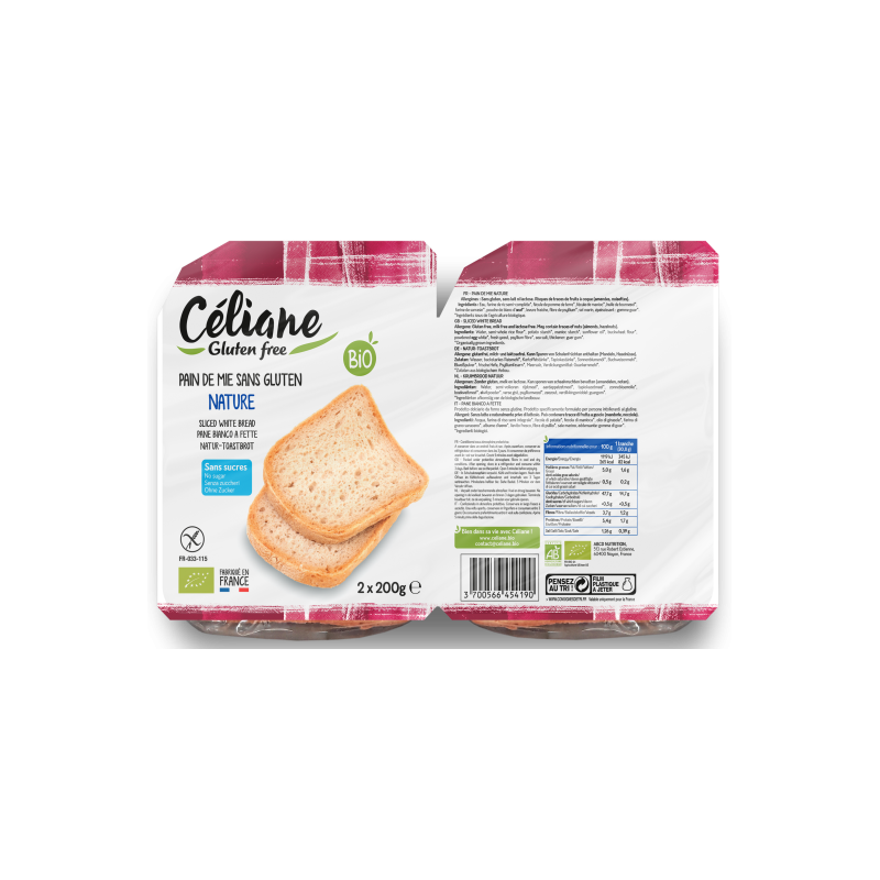 Pain de mie nature, 2x200g, 400g, Céliane
