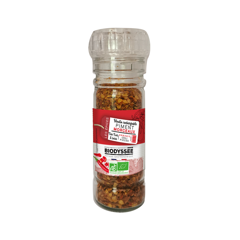 Piment en morceaux, moulin 35g, Biodyssee