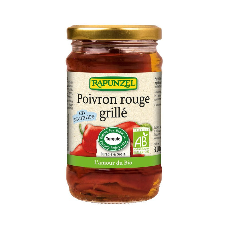 Poivrons rouges grillés en saumure 310g, Rapunzel