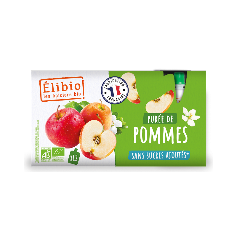 Compote de pomme en gourde 12x90g, Elibio