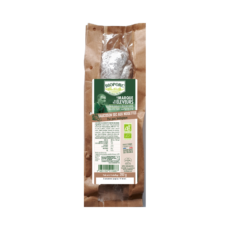 Saucisson sec aux noisettes 200g, Bioporc