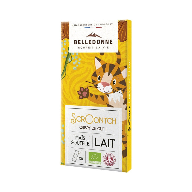 Tablette chocolat au lait maïs soufflé 80g, Belledonne