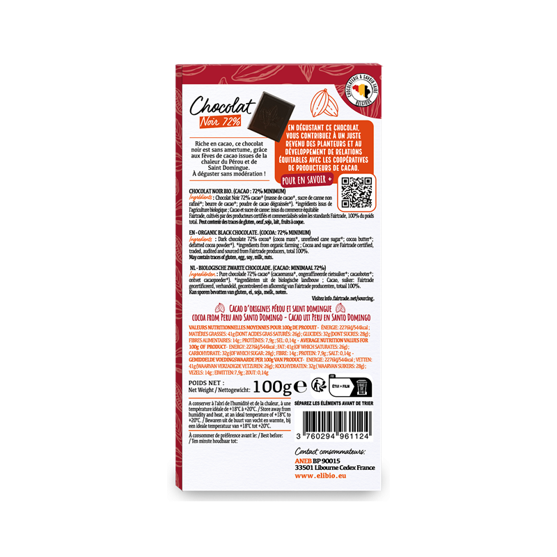 Chocolat noir, 100g - ELIBIO