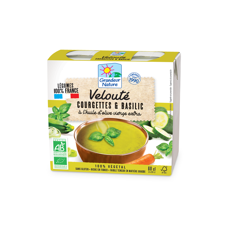 Velouté de courgettes au basilic, à l'huile d'olive vierge extra 30cl, Grandeur Nature