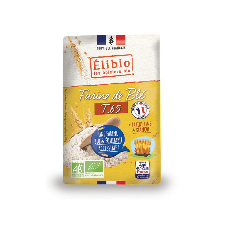 Farine de blé T 65, 100% France, 1 kilo, Elibio