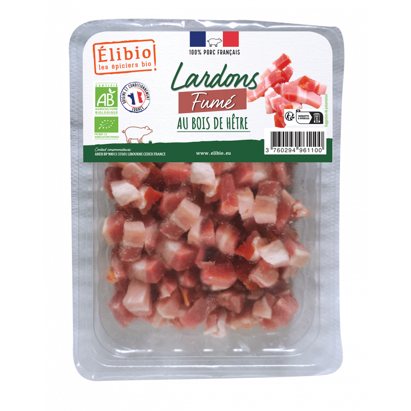 Lardons fumés, 100% France 100g, ELIBIO