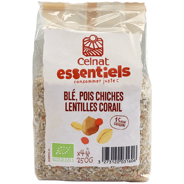 Blé, pois chiches lentilles corail, 250g, Celnat
