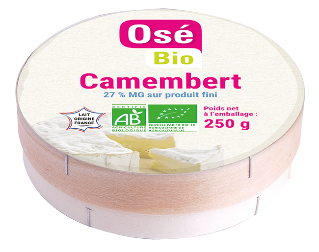 Camembert au lait pasteurisé, 26 % MG/PF , 250g, Osé Bio