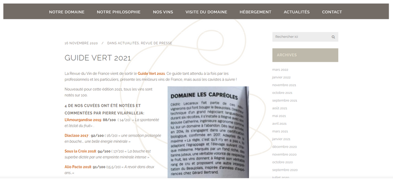 Vin Rouge Bio AOC Régnié 2017, Cuvée Diaclase, Domaine Les Capréoles