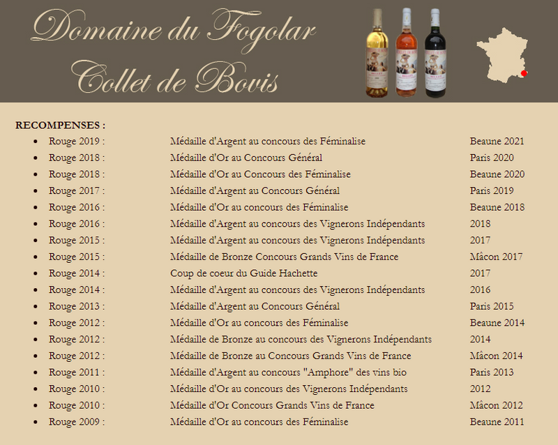 Vin Rouge Bio AOC Bellet 2016, Cuvée Collet de Bovis, Domaine du Fogolar