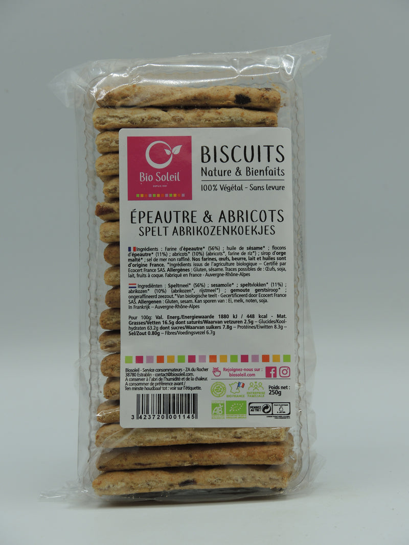 Biscuits épeautre & abricot, 250g, Biosoleil