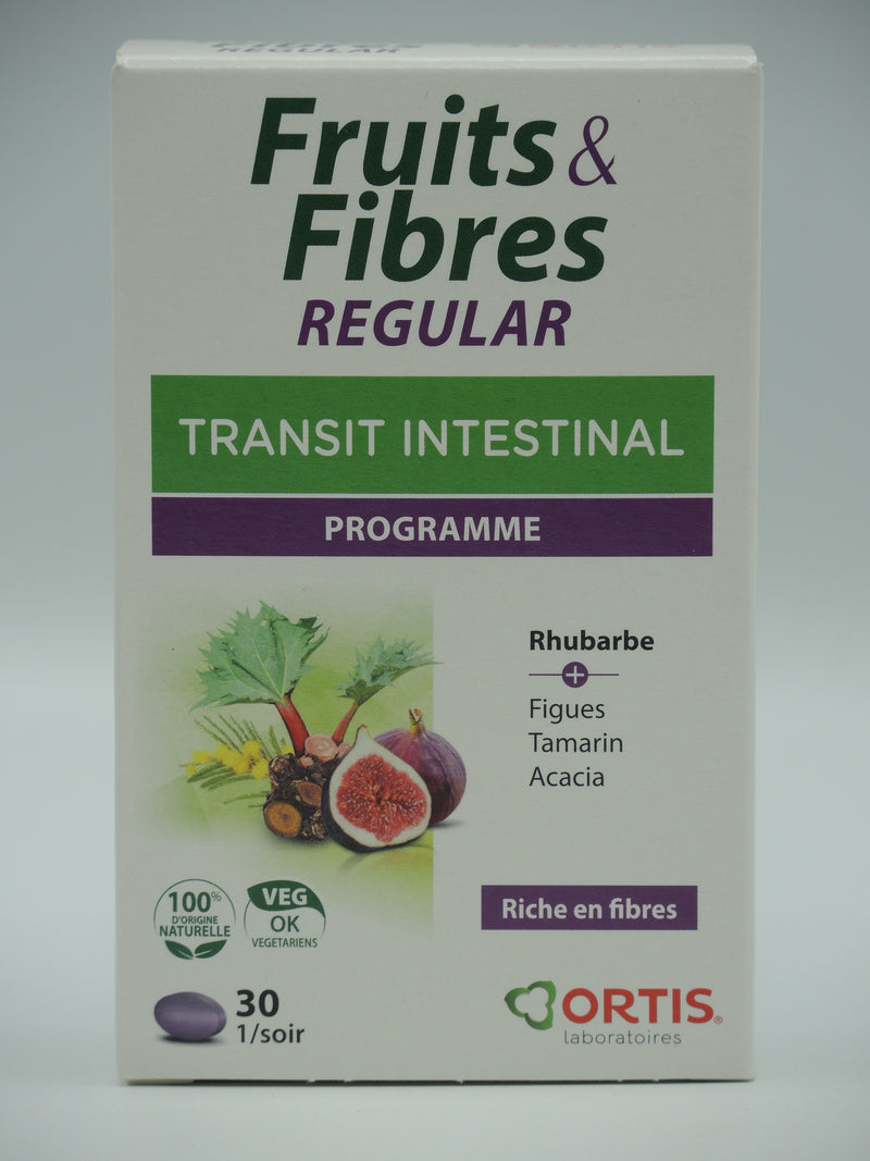 Fruits & fibres Regular, Transit intestinal, Programme, 30 comprimés, Ortis