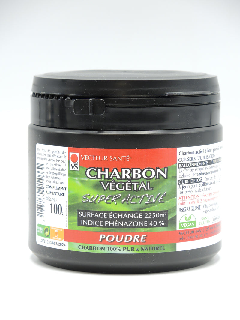 Charbon végétal en poudre, super activé, 100g, Vecteur santé