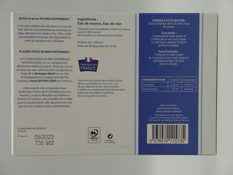 Plasma d'eau de mer isotonique, 30 ampoules, Biothalassol